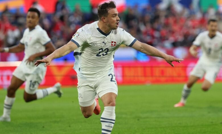 Xherdan Shaqiri celebrando un tanto con Suiza en la Eurocopa