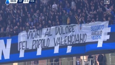 Mensaje de apoyo de la grada del Inter a Valencia